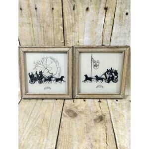 Vtg Reliance Reverse Painted Silhouette Picture YE COACH STOP Set Of 2